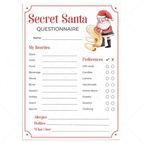 Secret Santa Forms Printable